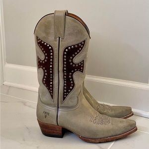 Frye Leather Heeled Boots, Studded Suede Pattern, Women’s 8, Excellent Condition